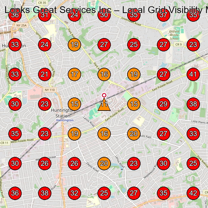 Looks Great Services Inc GeoGrid visibility map for Lawn Care Service in Huntington Station